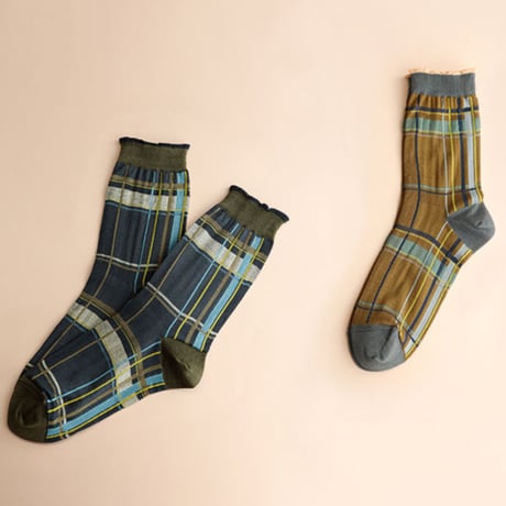 【KURI BOTELLA 】Tartan socks  / グレー、ブラウン、レッド