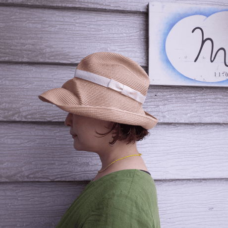 mature ha. BOXED HAT 11cm brim plain tape（natural ×ivory）paper