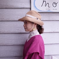 mature ha. BOXED HAT11cm brim plain tape（ivory＋gray ） raffia