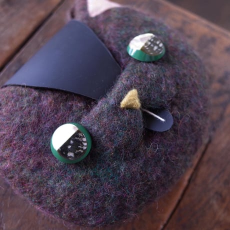 Hand Made Felt NICO グリーンブラウンねこポーチ