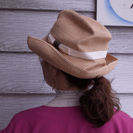 mature ha. BOXED HAT11cm brim plain tape（ivory＋gray ） raffia