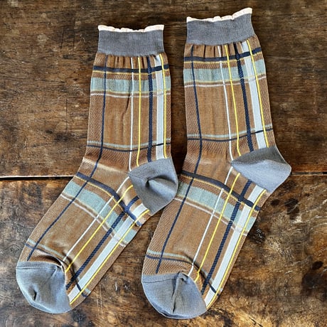【KURI BOTELLA 】Tartan socks  / グレー、ブラウン、レッド