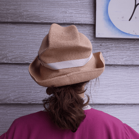 mature ha. BOXED HAT11cm brim plain tape（ivory＋gray ） raffia