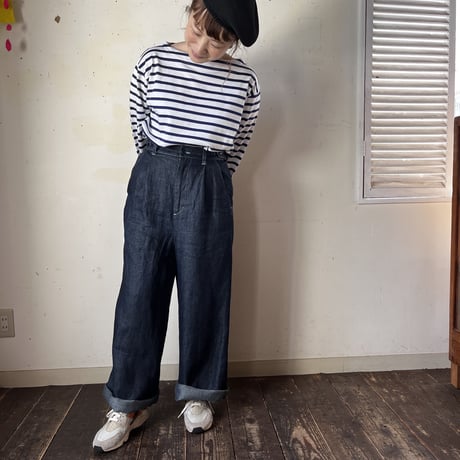 Porter des boutons リネンデニムパンツ（カラー：インディゴ）