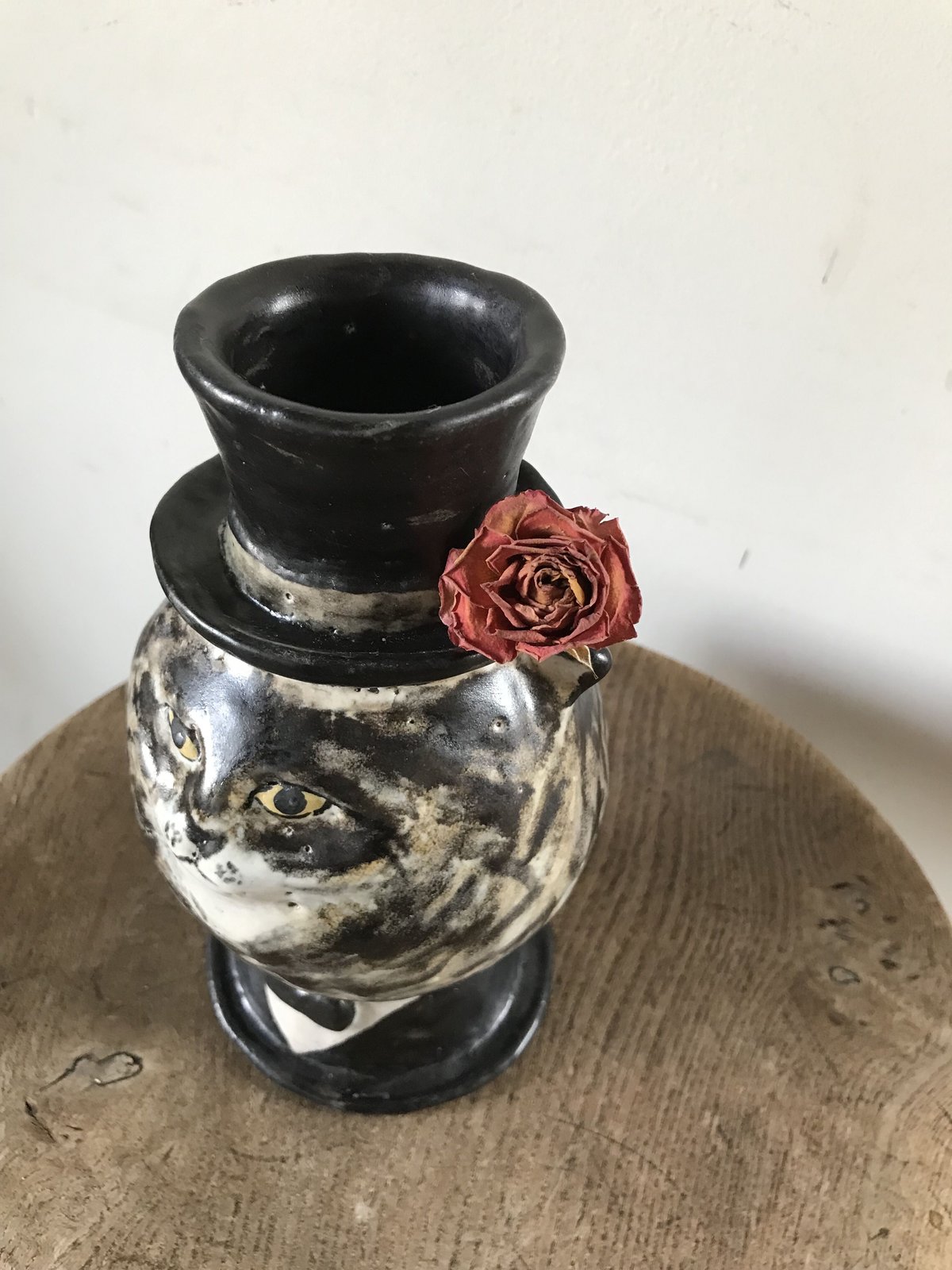 人気陶芸作家人気作家松浦唱子フラワーベース花瓶猫