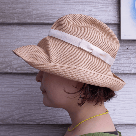 mature ha. BOXED HAT 11cm brim plain tape（natural ×ivory）paper