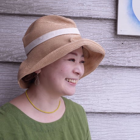 mature ha. BOXED HAT 11cm brim plain tape（natural ×ivory＋gray）paper