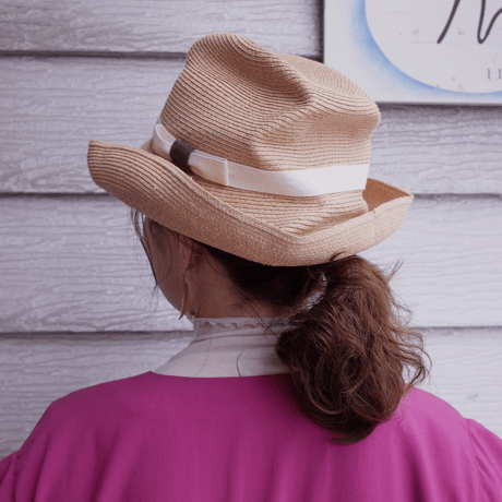 mature ha. BOXED HAT11cm brim plain tape（ivory＋gray ） raffia