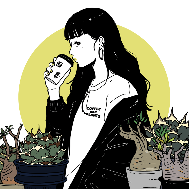 Coffee & Plants Girl / A2サイズ アートポスター【ステッカー付き