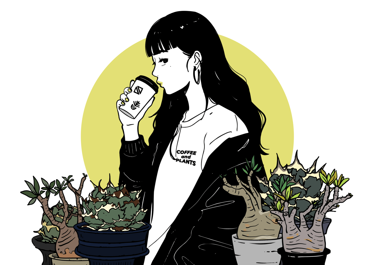 Coffee & Plants Girl / A2サイズ アートポスター【ステッカー付き