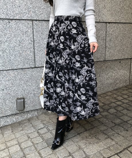 flower flare skirt【black】