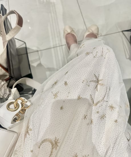 moon pattern lace skirt【white】