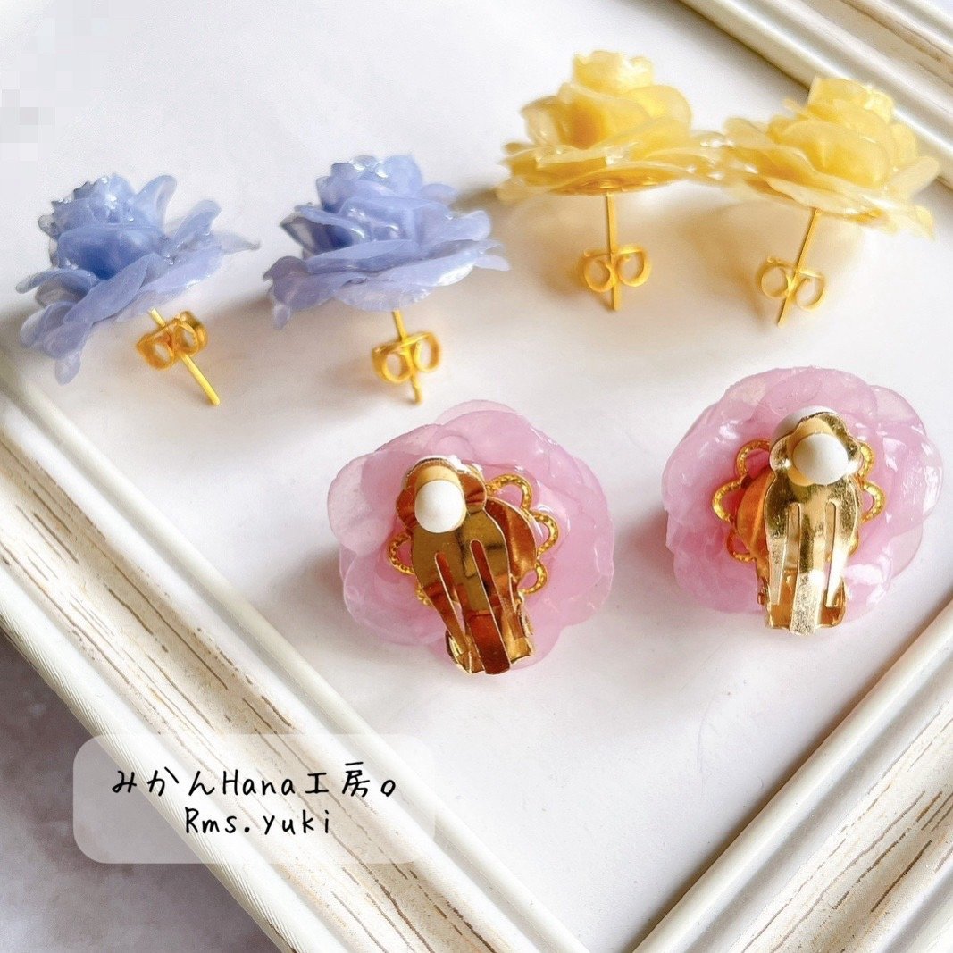 ペイントビーズ♡樹脂薔薇ビジュー　ピアス/イヤリング✩*॰¨ fit=scale-down,w=1200