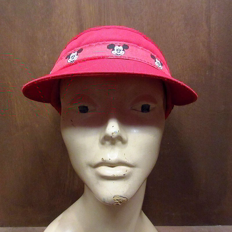 ビンテージ80's○キッズミッキーサンバイザー赤○210724j8-k-ht