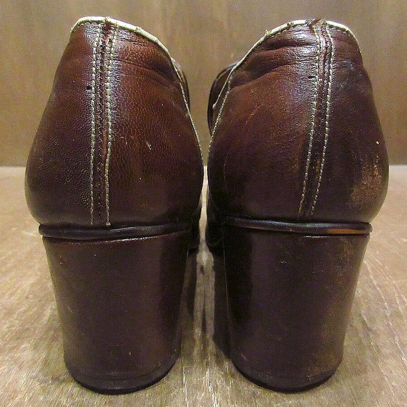 ビンテージ70's○MADE IN SPAINヒールローファー茶size 9 1/2○2212
