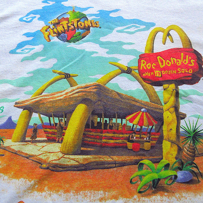 ビンテージ90's○McDonald × THE FLiNTSTONESプリントTシャツ白si