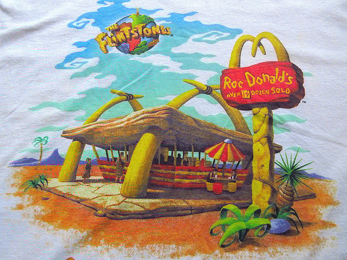 ビンテージ90's○McDonald × THE FLiNTSTONESプリントTシャツ白si
