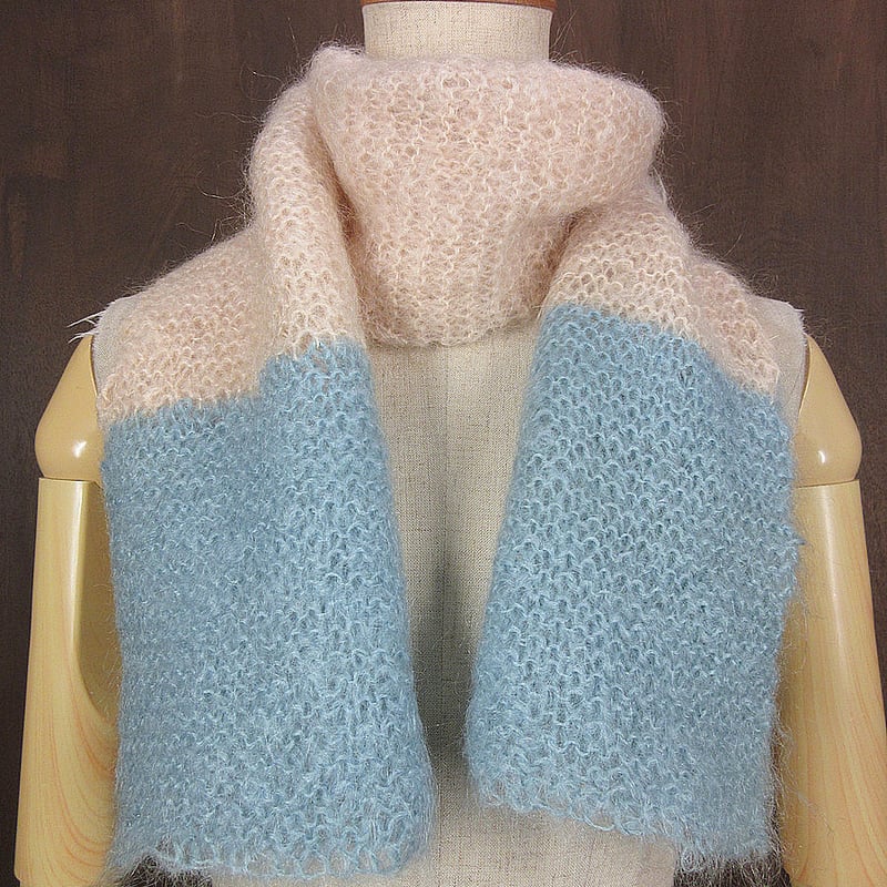 ビンテージ○ツートンモヘアマフラーベージュ×水色○241030i3-mfl