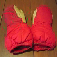 ビンテージ70’s●frostlineダウンミトングローブ赤×ベージュ●241221j8-m-glv古着1970sアウトドア小物手袋