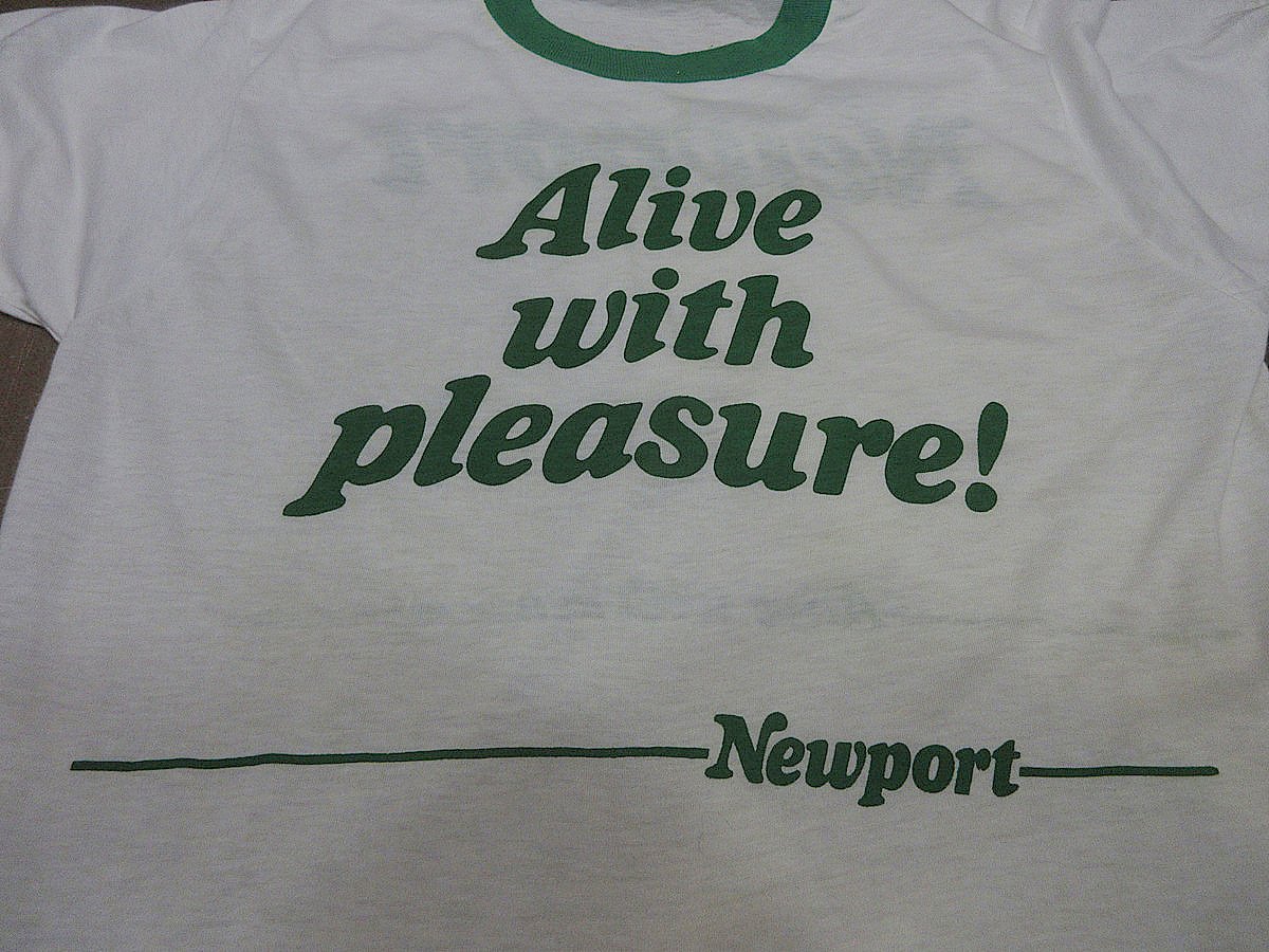 ビンテージ80's○DEADSTOCK NewportプリントリンガーTシャツsize L○2