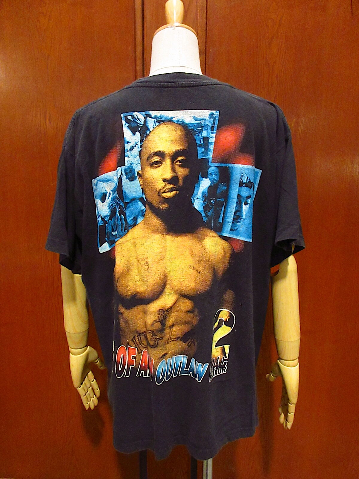 ビンテージ90´s○2PAC両面プリントコットンTシャツ黒XL○220531i1-m