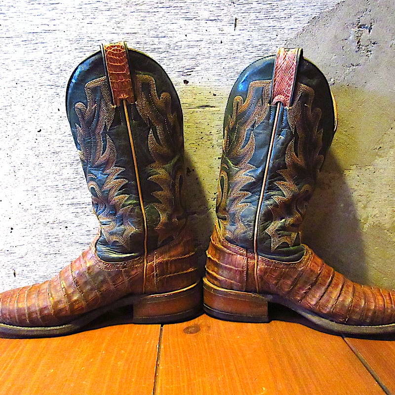 27cm相当　BOULET　ヴィンテージ　ウエスタンブーツ　ブラウン ビンテージ90's○BOULETワニ革ウエスタンブーツ茶size 5 1/2 C○260111