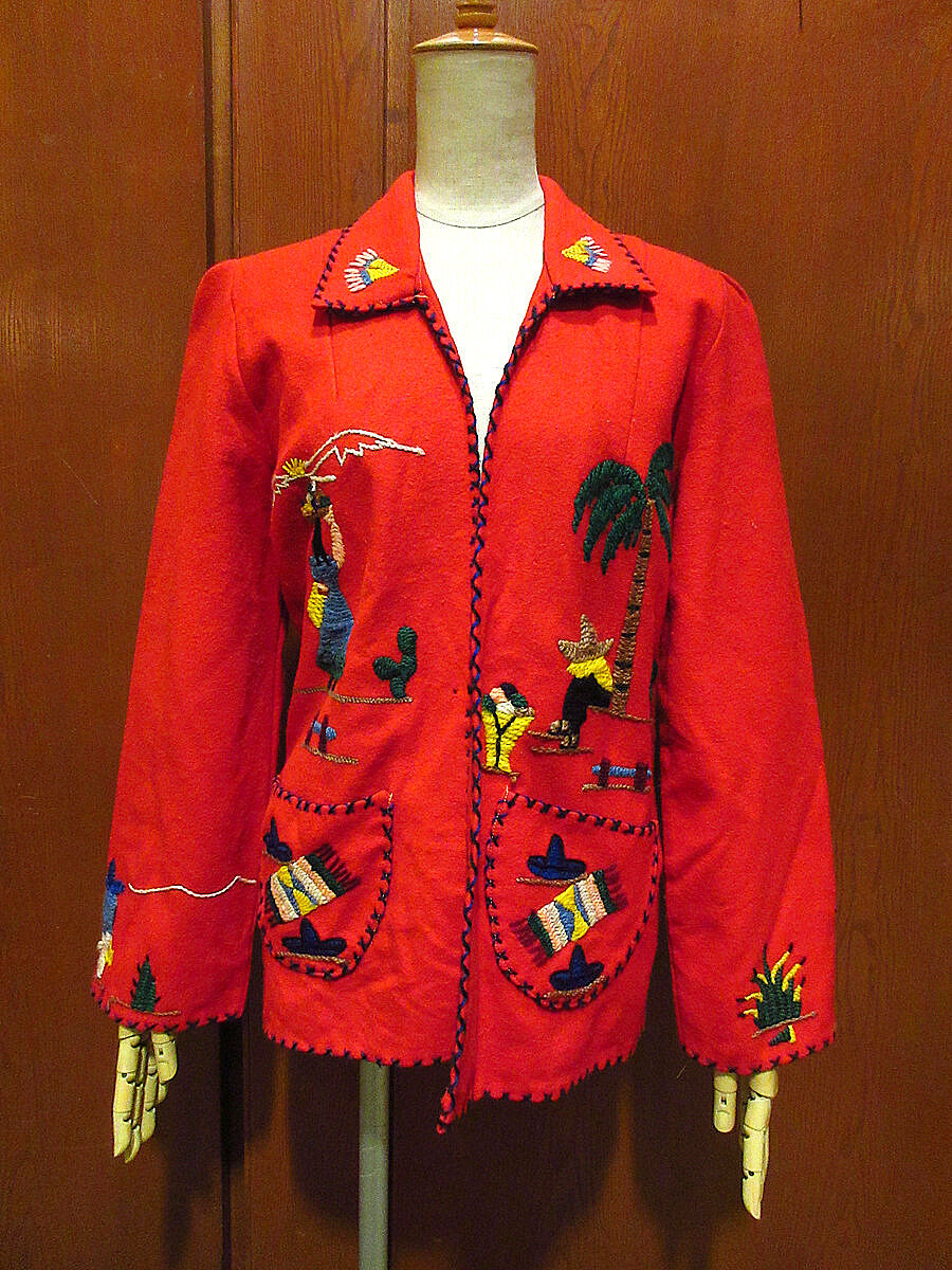 ビンテージ50's○LOPEZメキシカンウールジャケット赤size 38 ビンテージ50's○LOPEZメキシカンウールジャケット赤size 38