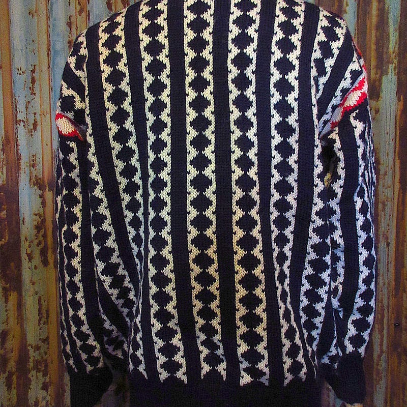 ビンテージ○DALE of NORWAY総柄セーター紺×白×赤size M○250108j3-