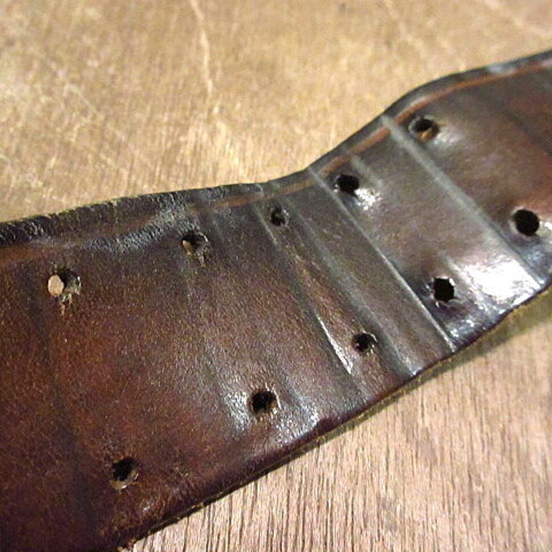 ビンテージ~60's○キッズ八角バックルダブルピンレザーベルト茶 ビンテージ~60's○キッズ八角バックルダブルピンレザーベルト茶