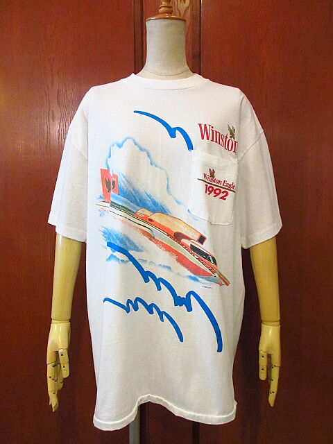 ビンテージ90's○Winston Eagle 1992 レーシングポケットTシャツ白 Siz