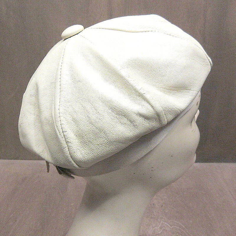 ビンテージ60's70's○レディースレザーベレー帽生成り○230824j2-w-cp