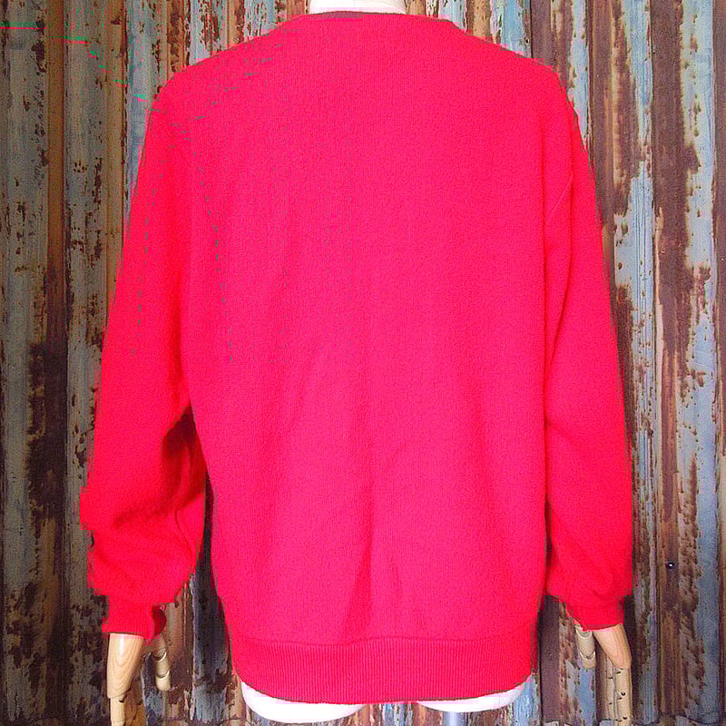 ビンテージ80's90's○LACOSTEアクリルカーディガン赤size L○250302k3