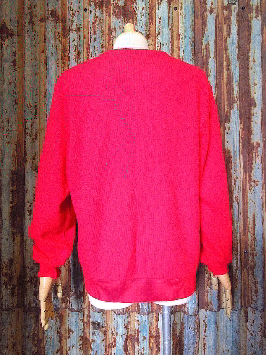 ビンテージ80's90's○LACOSTEアクリルカーディガン赤size L