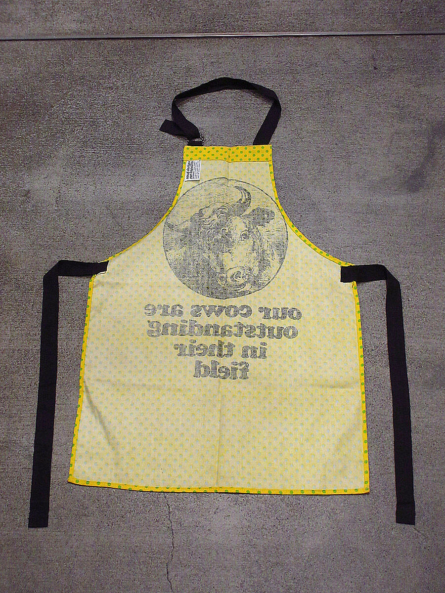 ビンテージ70's○DEADSTOCK牛×ドット柄コットンエプロン黄×黄緑 ビンテージ70's○DEADSTOCK牛×ドット柄コットンエプロン黄×黄緑