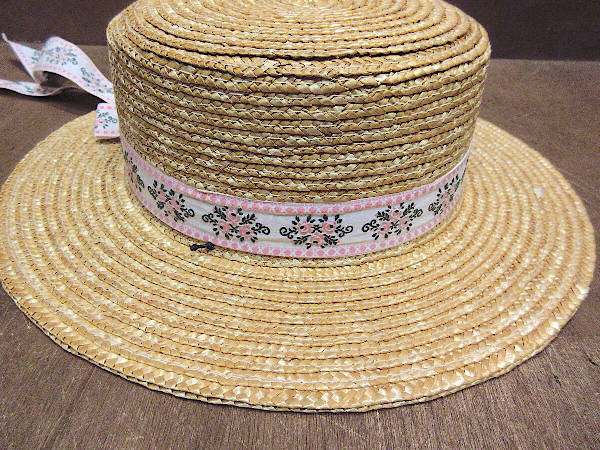 ビンテージ70's80's○花柄リボン付きボーターハットsize M○220429r7