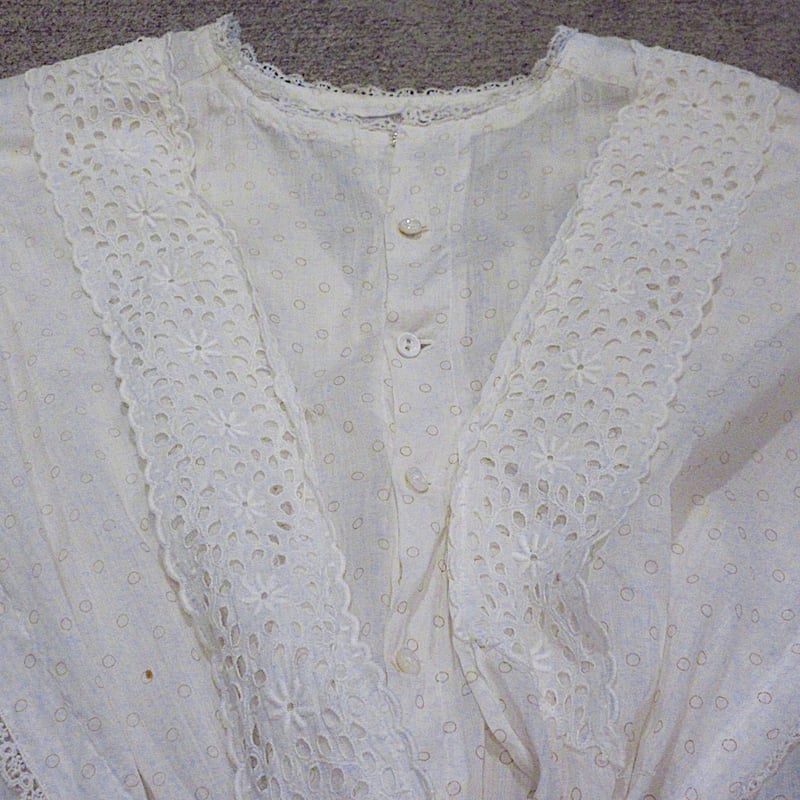 ビンテージ~20's○レース刺繍柄半袖ワンピース白○250619z1-w-ssdrs