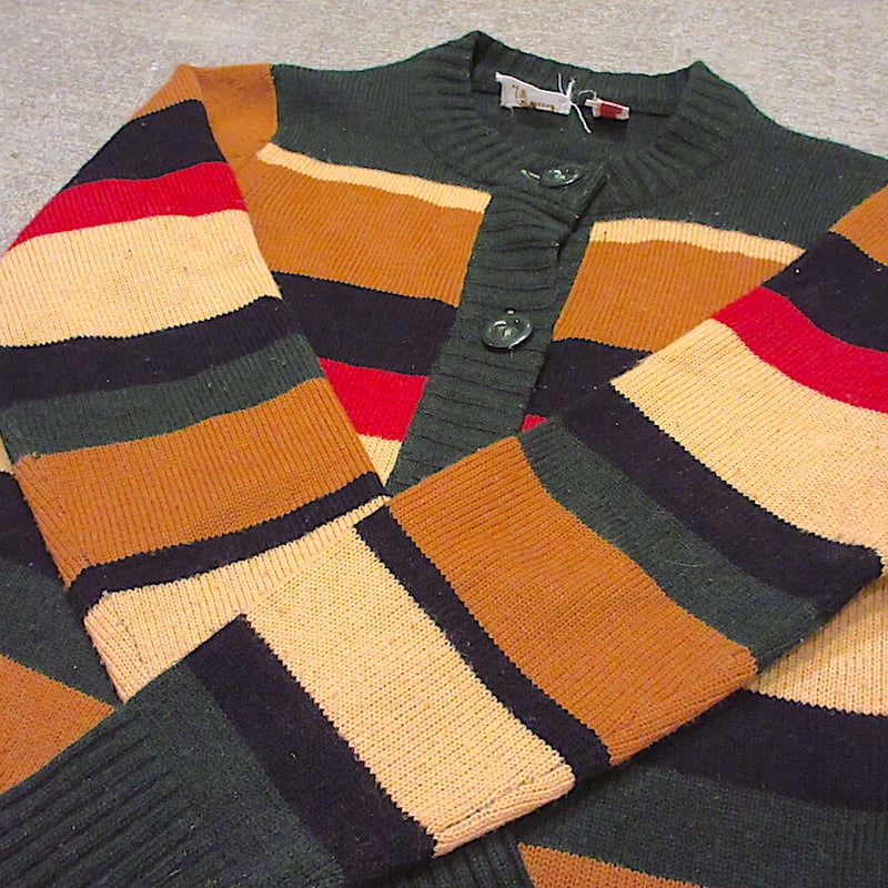 古着 ビンテージ 70s ボーダー 虹色 グラニー ブランケット マット