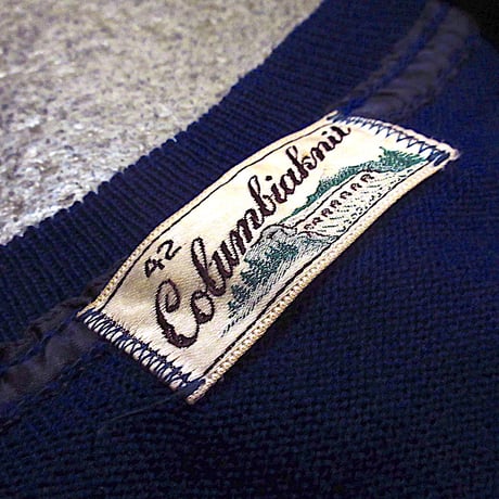 ビンテージ40's●Columbiaknit Vネックウールセーター青size 42●250126m6-m-swrニットトップスメンズ古着
