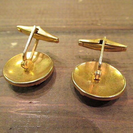 ビンテージ-60's●模様入りブラック×ゴールドカフリンクス●odst 50s1950s1960sカフスボタンメンズアクセサリー