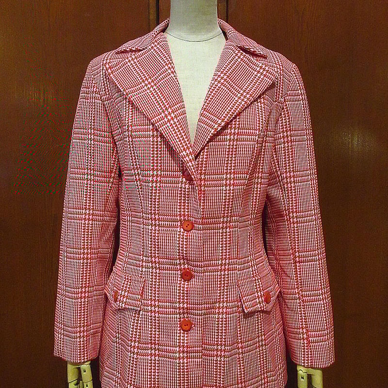 ビンテージ70's○Frank-Leeレディース千鳥格子4Bテーラードジャケット