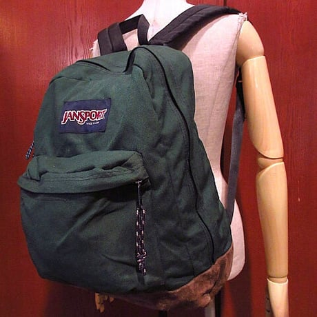 MADE IN U.S.A. JANSPORTボトムレザーナイロンバックパック緑●201207s4-bag-bpリュックサックジャンスポーツアウトドアUSA製鞄