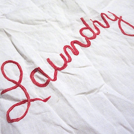 ビンテージ~60's●刺繍入りツートンランドリーバッグ●250729m5-bag-otコットン袋収納インテリア雑貨