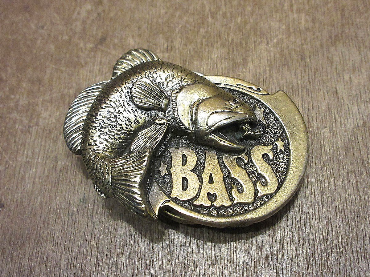 ビンテージ80's○BASSメタルバックル○241020i8-otaccバス魚