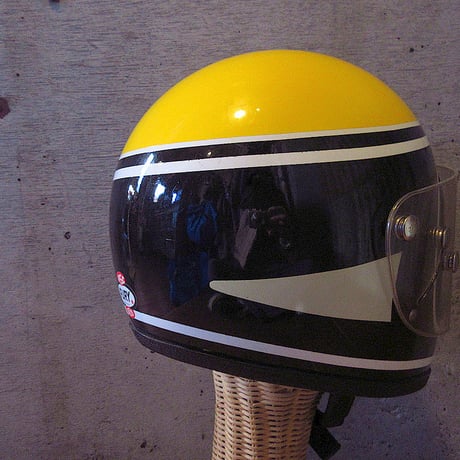 ビンテージ70’s●DEADSTOCK FURY 500フルフェイスヘルメット白×黄色×黒●250108j1-hlmtバイク装備USA製フューリー