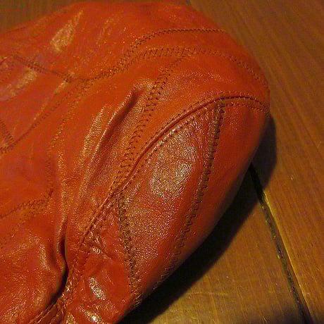 ビンテージ70’s●パッチワークレザーハンチング帽 赤茶色size L●241221j1-m-cp-htg古着1970s帽子レトロ