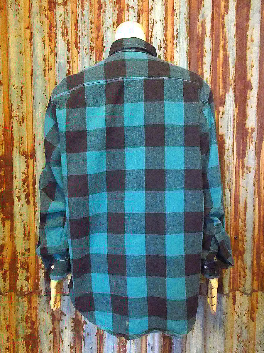 80s St John's Bayバッファロー チェック フランネル シャツ 古着 80s USA製 St John's Bay 好配色 ブラック × ブルー