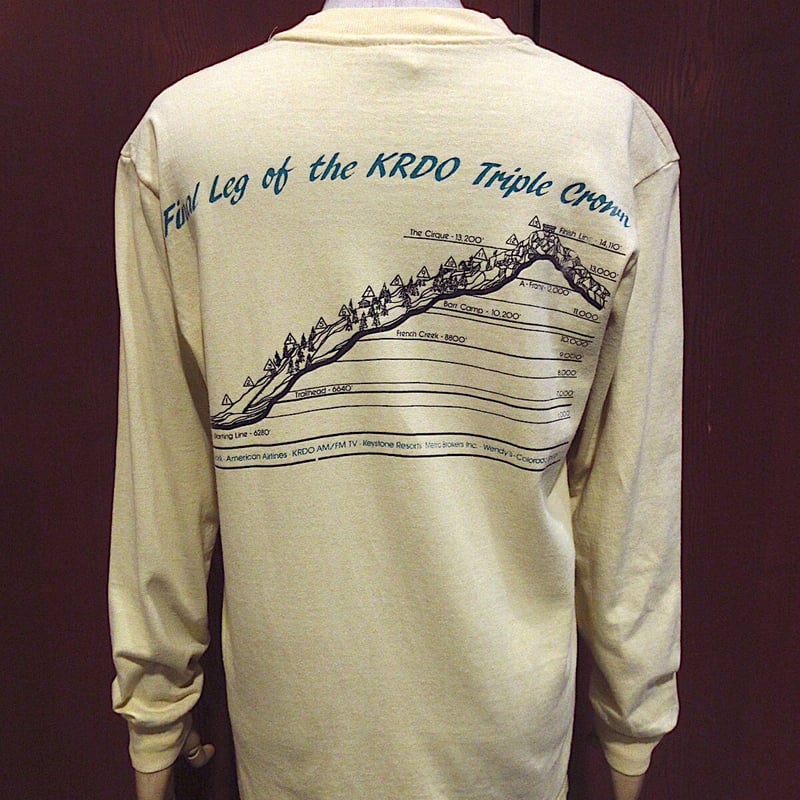 ビンテージ80's○Stedman Super Hi-Cru両面プリント長袖Tシャツ黄size
