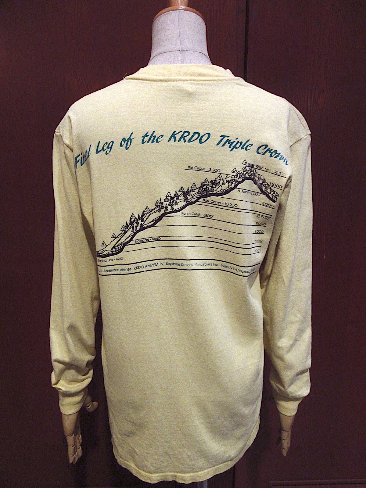 ビンテージ80's○Stedman Super Hi-Cru両面プリント長袖Tシャツ黄size