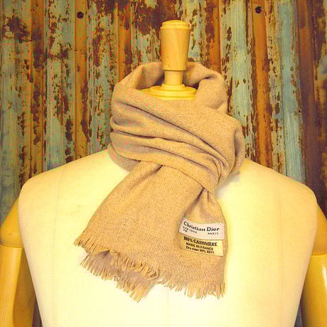 ビンテージ70’s80’s●Christian Diorカシミアマフラーベージュ●240118k3-mfl 1970s1980sクリスチャン・ディオールレディース