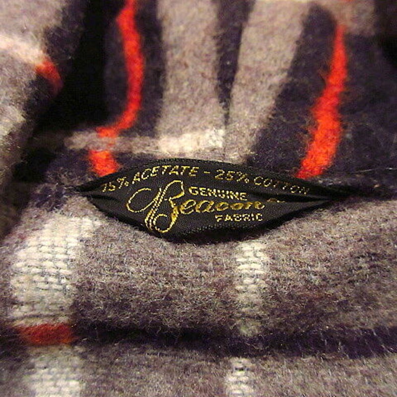 ビンテージ40's○Beaconチェックショールカラーブランケットガウン